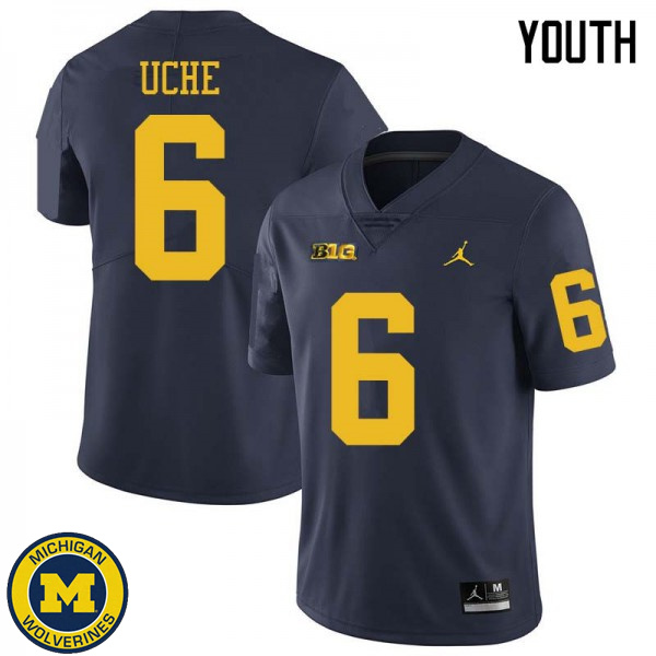 Youth University of Michigan #6 Josh Uche Navy Jordan Brand Fashion Jersey